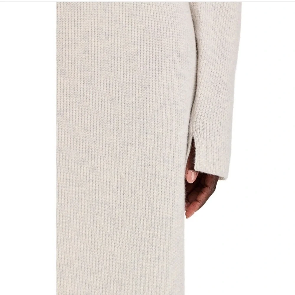 TOCCIN Liliana Sweater Dress Soft Gray Wool Cashmere Scarf Neck Midi Dress L - Picture 2 of 10